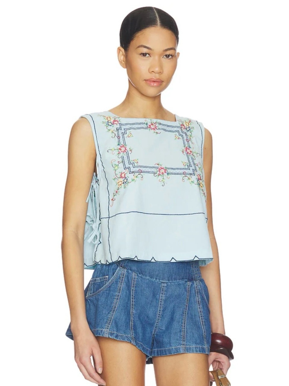 Free People Light Blue Embroidered Floral Tank Top - Picture 9 of 9